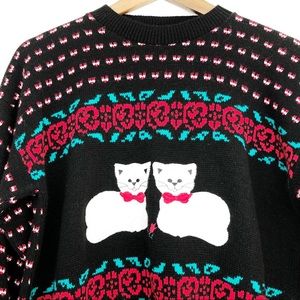 Vintage Ugly Christmas Sweater Cat Lady Sz. Medium